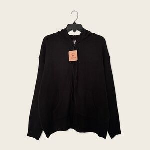 Love Change Italy Black Knit Full Zip Drawstring Hoodie